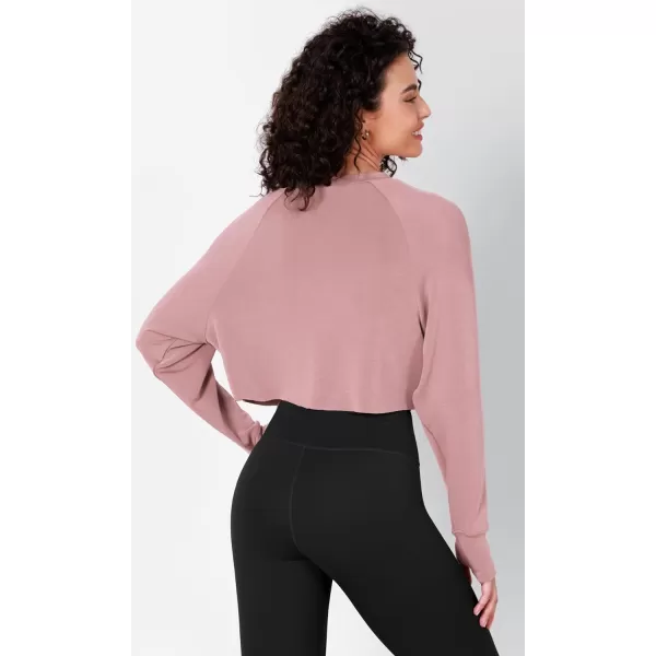 imageODODOS Modal Soft Long Sleeve Cropped Sweatshirts with Thumb Hole for Women Crew Neck Pullover Crop TopLight Pink