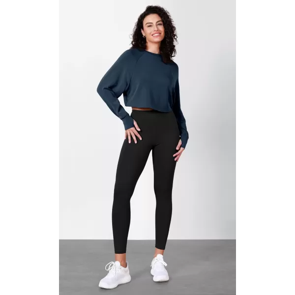 imageODODOS Modal Soft Long Sleeve Cropped Sweatshirts with Thumb Hole for Women Crew Neck Pullover Crop TopNavy