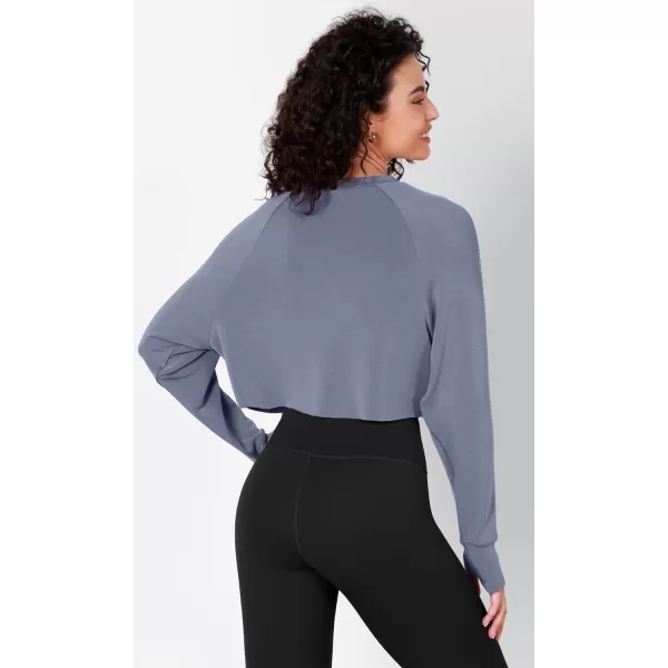 imageODODOS Modal Soft Long Sleeve Cropped Sweatshirts with Thumb Hole for Women Crew Neck Pullover Crop TopPurple Gray