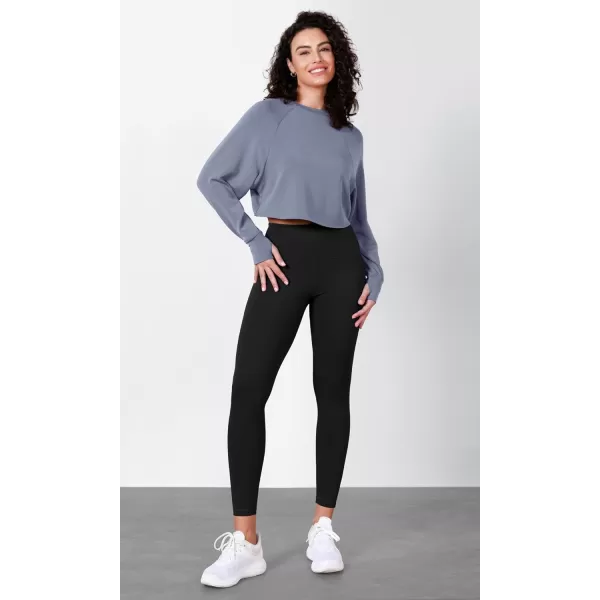 imageODODOS Modal Soft Long Sleeve Cropped Sweatshirts with Thumb Hole for Women Crew Neck Pullover Crop TopPurple Gray