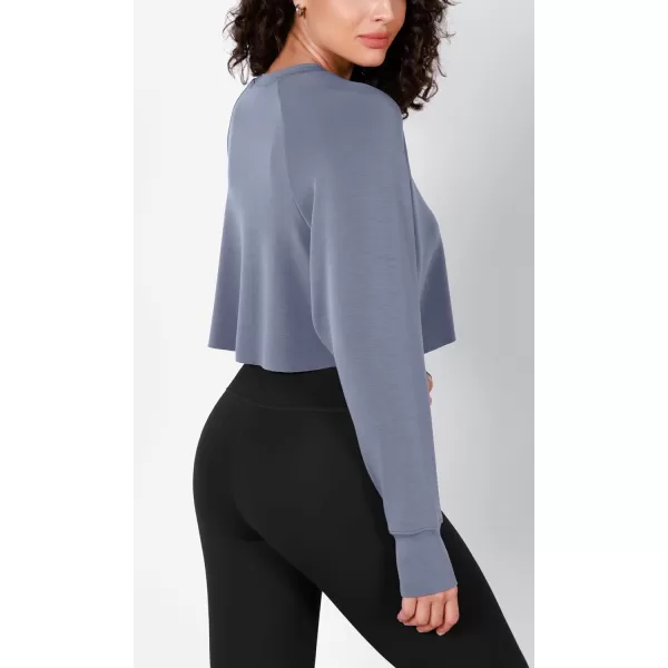 imageODODOS Modal Soft Long Sleeve Cropped Sweatshirts with Thumb Hole for Women Crew Neck Pullover Crop TopPurple Gray