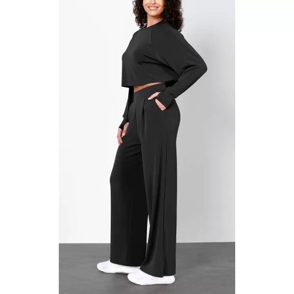 imageODODOS Modal Soft Wide Leg Pants for Women High Waist Casual Relaxed Pants with Pockets2729quot 31quot InseamBlack