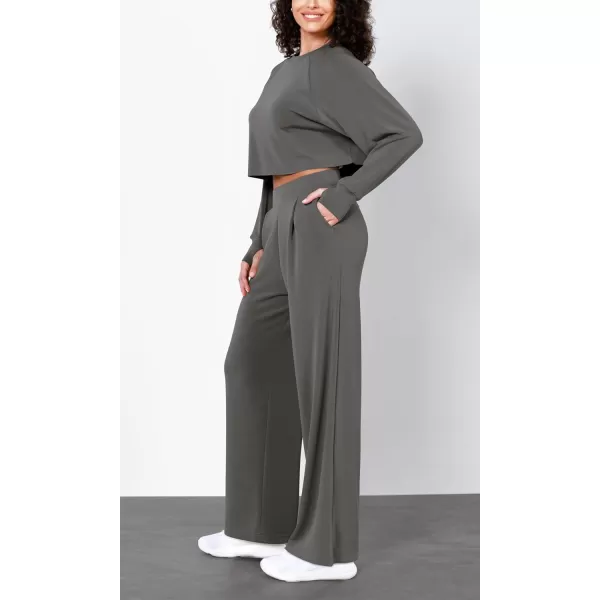 imageODODOS Modal Soft Wide Leg Pants for Women High Waist Casual Relaxed Pants with Pockets2729quot 31quot InseamCharcoal