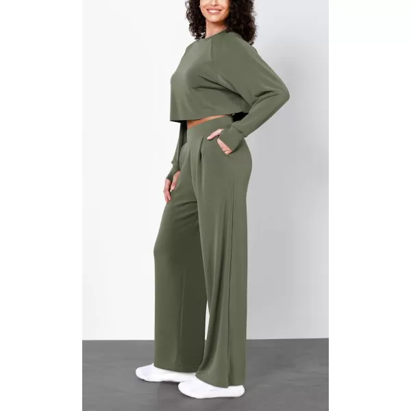 imageODODOS Modal Soft Wide Leg Pants for Women High Waist Casual Relaxed Pants with Pockets2729quot 31quot InseamDark Sage