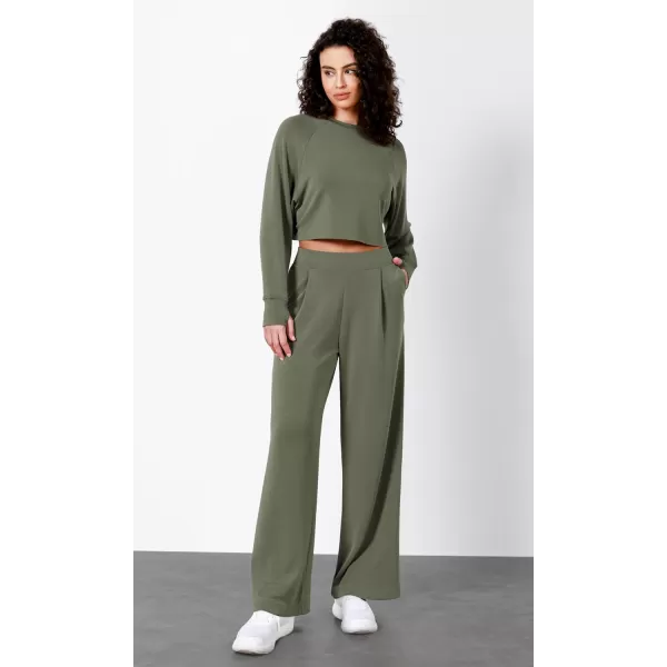 imageODODOS Modal Soft Wide Leg Pants for Women High Waist Casual Relaxed Pants with Pockets2729quot 31quot InseamDark Sage