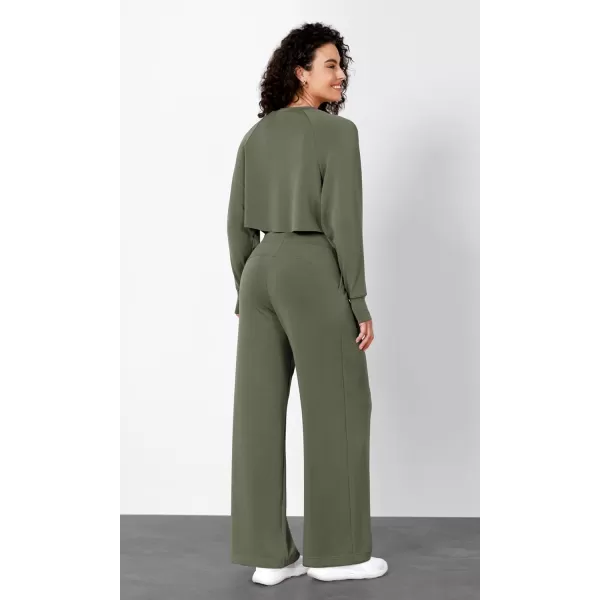 imageODODOS Modal Soft Wide Leg Pants for Women High Waist Casual Relaxed Pants with Pockets2729quot 31quot InseamDark Sage