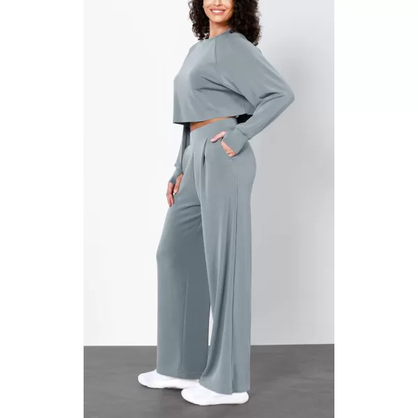 imageODODOS Modal Soft Wide Leg Pants for Women High Waist Casual Relaxed Pants with Pockets2729quot 31quot InseamGrey Blue