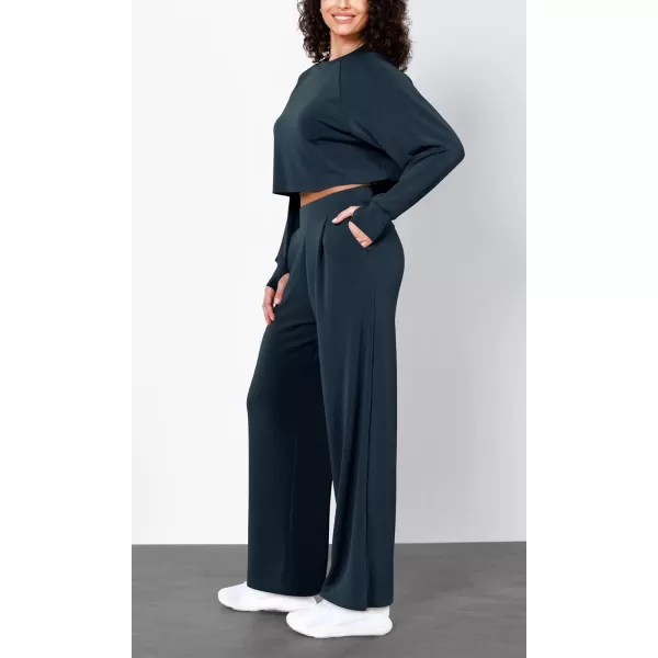 imageODODOS Modal Soft Wide Leg Pants for Women High Waist Casual Relaxed Pants with Pockets2729quot 31quot InseamNavy