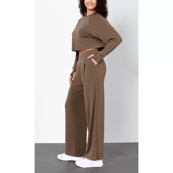 imageODODOS Modal Soft Wide Leg Pants for Women High Waist Casual Relaxed Pants with Pockets2729quot 31quot InseamNutria