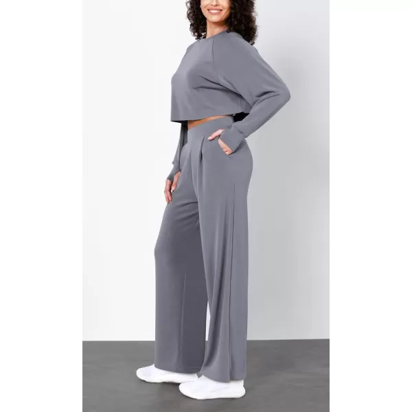 imageODODOS Modal Soft Wide Leg Pants for Women High Waist Casual Relaxed Pants with Pockets2729quot 31quot InseamPurple Gray