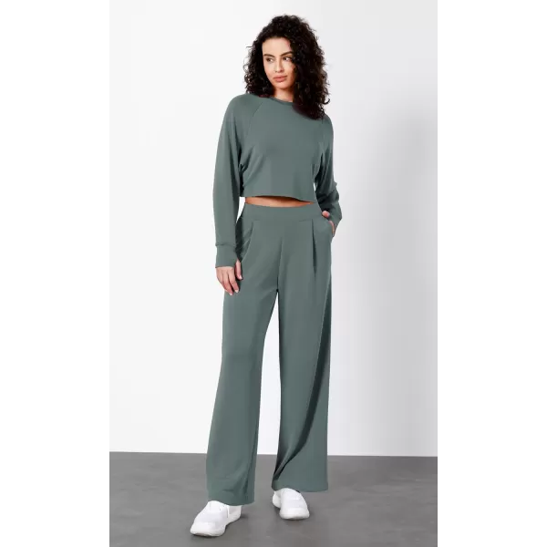 imageODODOS Modal Soft Wide Leg Pants for Women High Waist Casual Relaxed Pants with Pockets2729quot 31quot InseamSlate Green