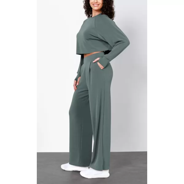 imageODODOS Modal Soft Wide Leg Pants for Women High Waist Casual Relaxed Pants with Pockets2729quot 31quot InseamSlate Green