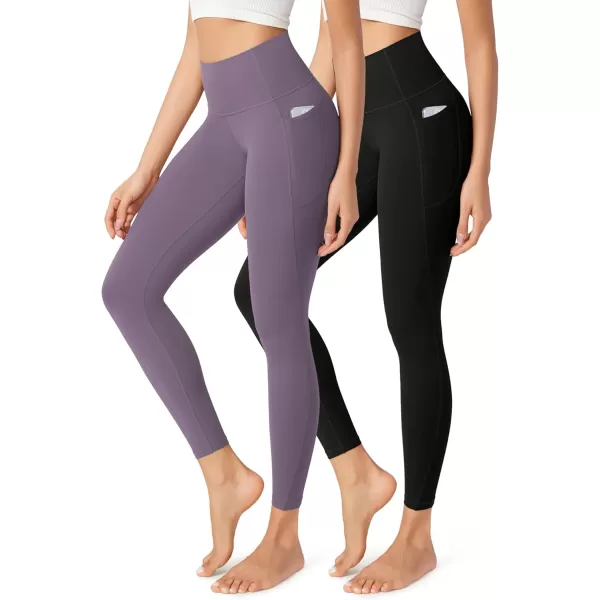 imageODODOS ODCLOUD 2Pack Buttery Soft Lounge Yoga Leggings with Pockets for Women 23quot  25quot  28quot High Waist Yoga PantsBlackash Violet