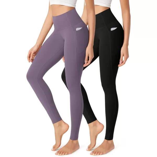 imageODODOS ODCLOUD 2Pack Buttery Soft Lounge Yoga Leggings with Pockets for Women 23quot  25quot  28quot High Waist Yoga PantsBlackash Violet