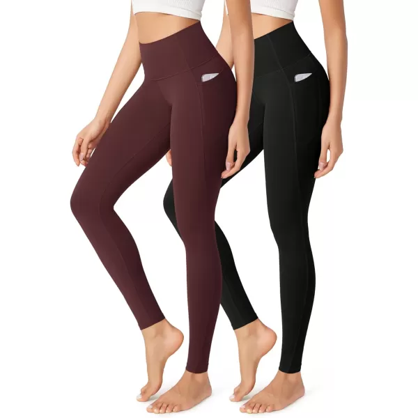 imageODODOS ODCLOUD 2Pack Buttery Soft Lounge Yoga Leggings with Pockets for Women 23quot  25quot  28quot High Waist Yoga PantsBlackburgundy