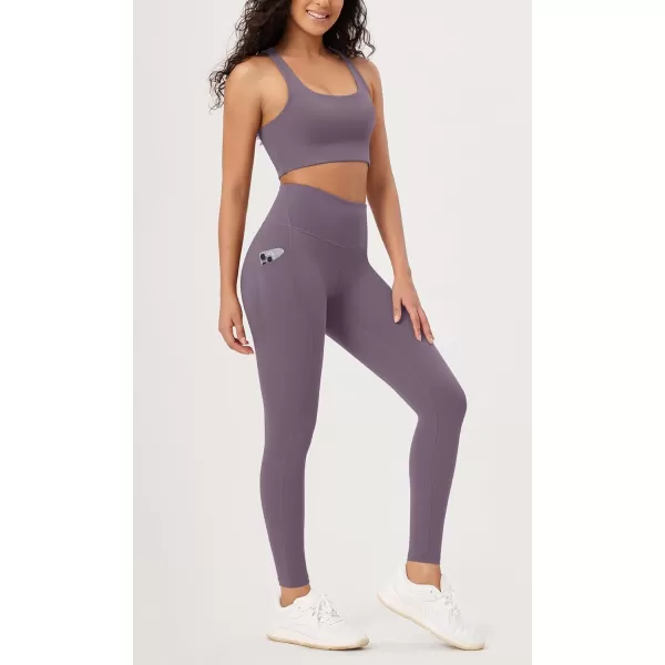 ODODOS ODLEX 2Pack 78 High Waist Workout Leggings with Pockets for Women 25quot 28quot Tummy Control Athletic Yoga PantsBlackash Violet