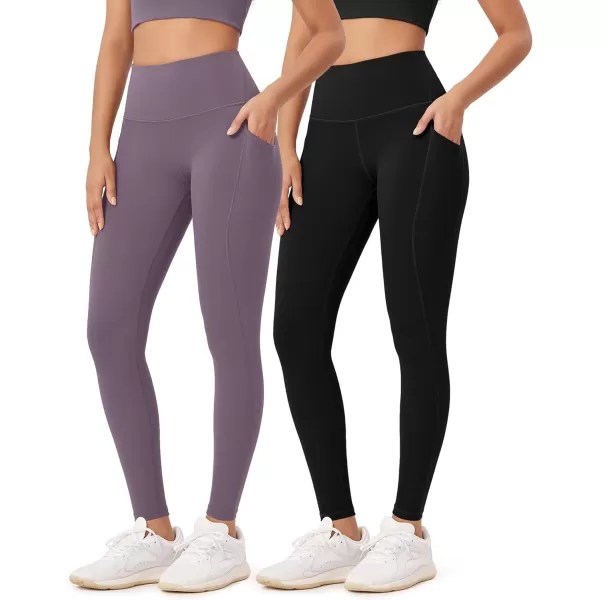 ODODOS ODLEX 2Pack 78 High Waist Workout Leggings with Pockets for Women 25quot 28quot Tummy Control Athletic Yoga PantsBlackash Violet