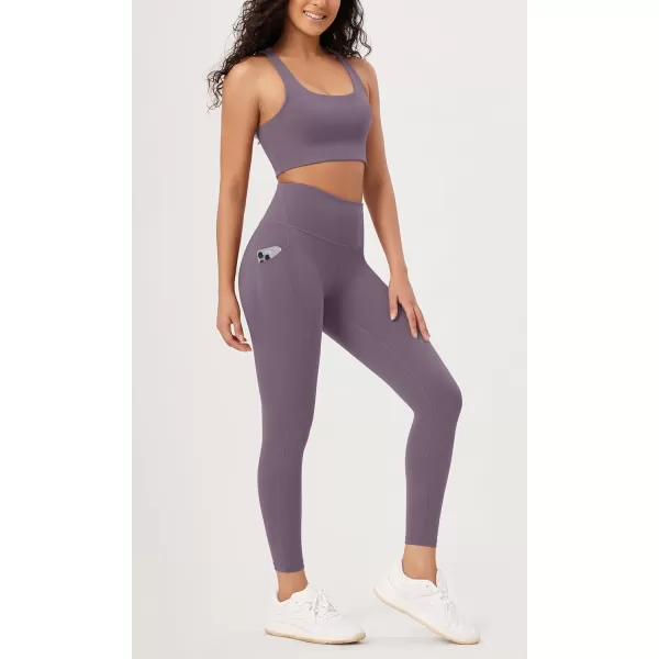 ODODOS ODLEX 2Pack 78 High Waist Workout Leggings with Pockets for Women 25quot 28quot Tummy Control Athletic Yoga PantsBlackash Violet