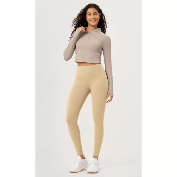 ODODOS ODLEX 2Pack 78 High Waist Workout Leggings with Pockets for Women 25quot 28quot Tummy Control Athletic Yoga PantsBlackbeige