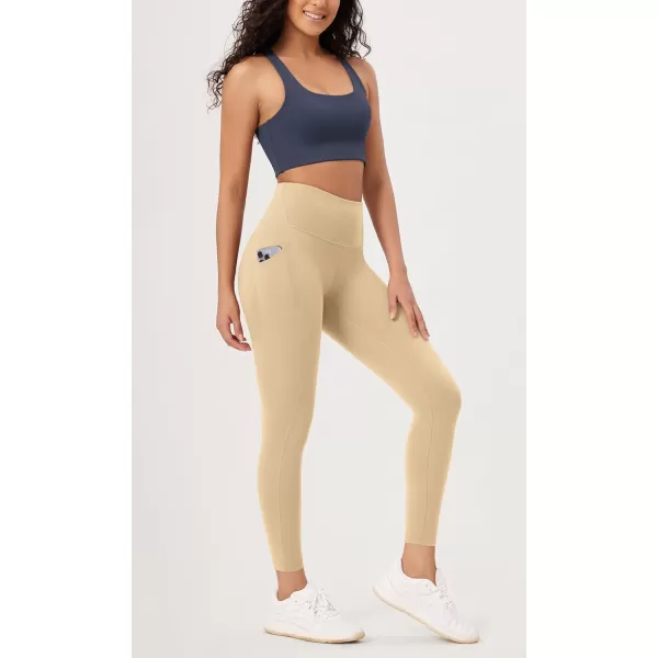 ODODOS ODLEX 2Pack 78 High Waist Workout Leggings with Pockets for Women 25quot 28quot Tummy Control Athletic Yoga PantsBlackbeige