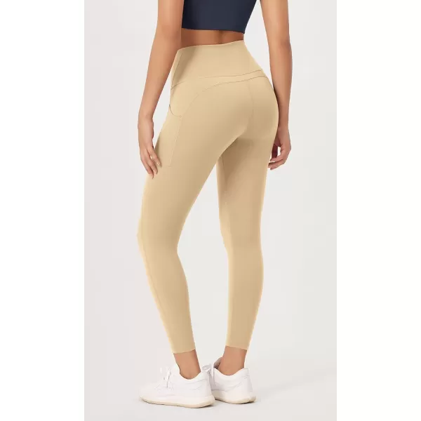 ODODOS ODLEX 2Pack 78 High Waist Workout Leggings with Pockets for Women 25quot 28quot Tummy Control Athletic Yoga PantsBlackbeige