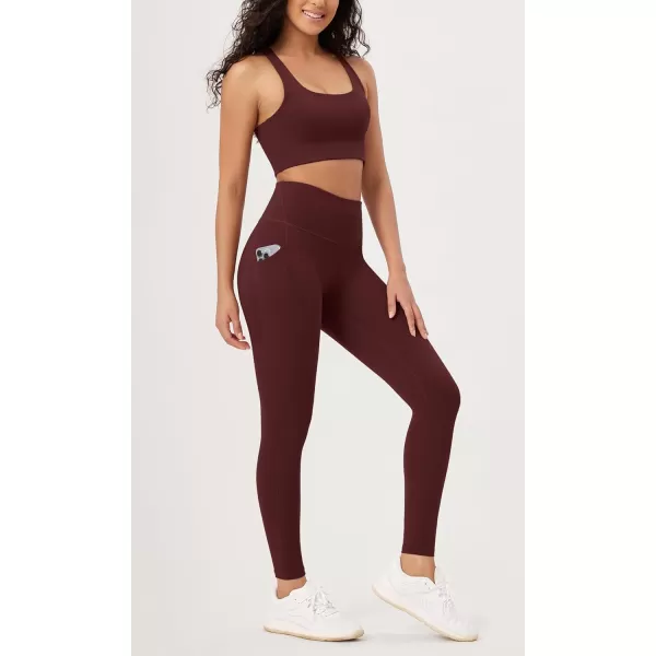 ODODOS ODLEX 2Pack 78 High Waist Workout Leggings with Pockets for Women 25quot 28quot Tummy Control Athletic Yoga PantsBlackburgundy