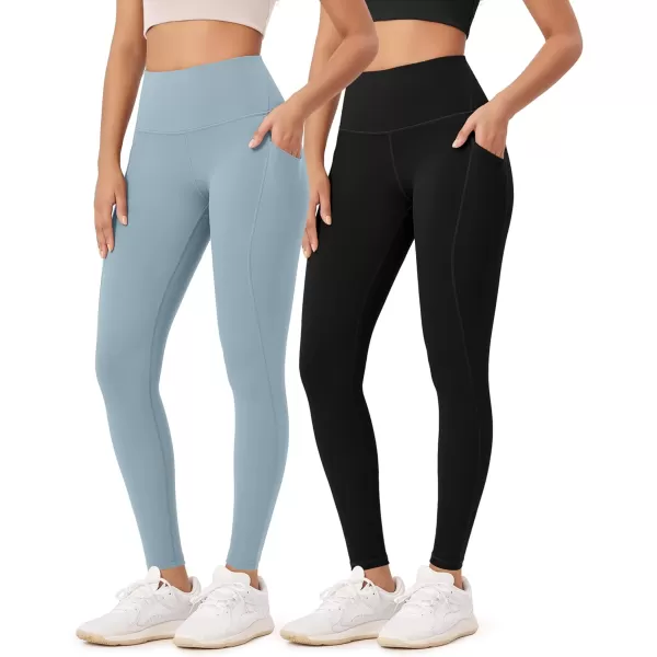 ODODOS ODLEX 2Pack 78 High Waist Workout Leggings with Pockets for Women 25quot 28quot Tummy Control Athletic Yoga PantsBlackchambray