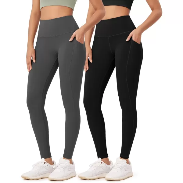 ODODOS ODLEX 2Pack 78 High Waist Workout Leggings with Pockets for Women 25quot 28quot Tummy Control Athletic Yoga PantsBlackcharcoal