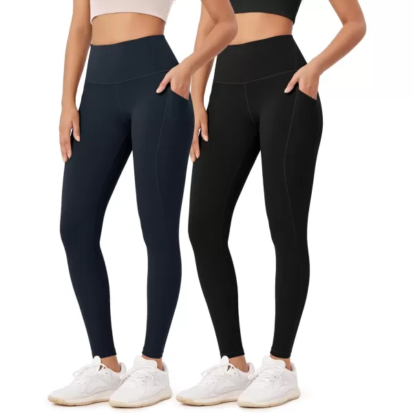 ODODOS ODLEX 2Pack 78 High Waist Workout Leggings with Pockets for Women 25quot 28quot Tummy Control Athletic Yoga PantsBlackdeep Navy