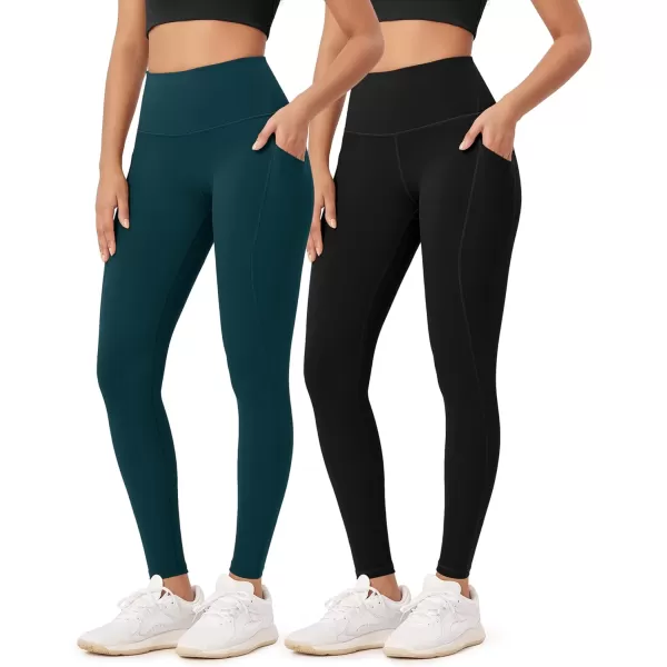 ODODOS ODLEX 2Pack 78 High Waist Workout Leggings with Pockets for Women 25quot 28quot Tummy Control Athletic Yoga PantsBlackforest Teal