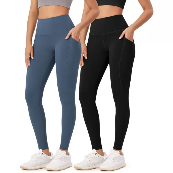 ODODOS ODLEX 2Pack 78 High Waist Workout Leggings with Pockets for Women 25quot 28quot Tummy Control Athletic Yoga PantsBlackink Blue