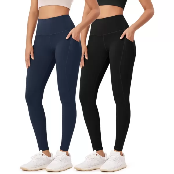 ODODOS ODLEX 2Pack 78 High Waist Workout Leggings with Pockets for Women 25quot 28quot Tummy Control Athletic Yoga PantsBlacknavy