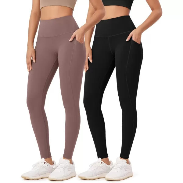 ODODOS ODLEX 2Pack 78 High Waist Workout Leggings with Pockets for Women 25quot 28quot Tummy Control Athletic Yoga PantsBlackpurple Taupe