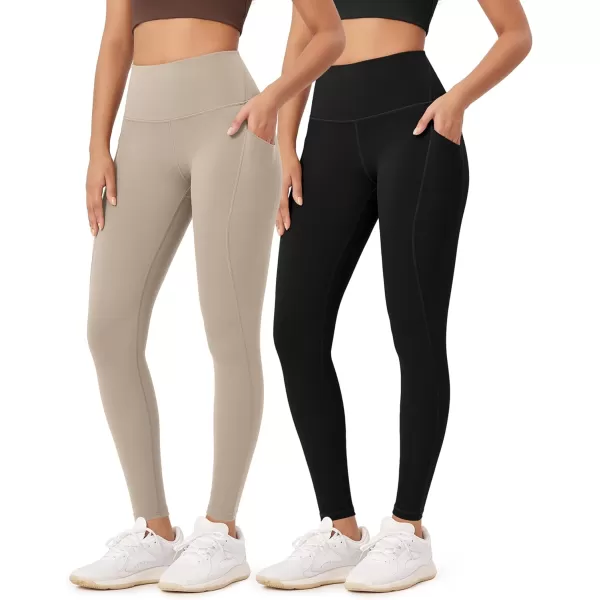 ODODOS ODLEX 2Pack 78 High Waist Workout Leggings with Pockets for Women 25quot 28quot Tummy Control Athletic Yoga PantsBlacktaupe