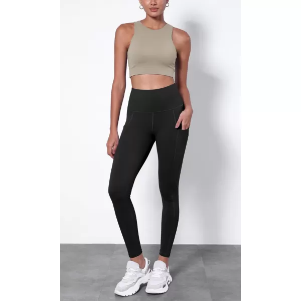 ODODOS ODTHERMAL Womens Fleece Lined Yoga Pants with Pockets  25quot  28quot High Waisted Warm Workout LeggingsBlack
