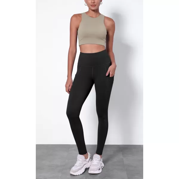ODODOS ODTHERMAL Womens Fleece Lined Yoga Pants with Pockets  25quot  28quot High Waisted Warm Workout LeggingsBlack