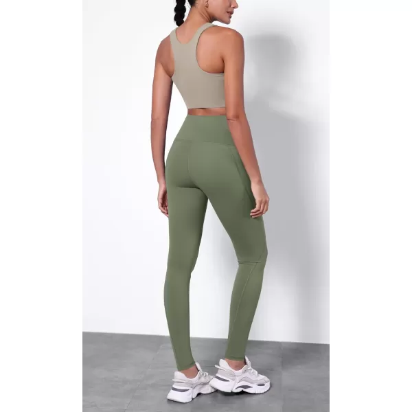ODODOS ODTHERMAL Womens Fleece Lined Yoga Pants with Pockets  25quot  28quot High Waisted Warm Workout LeggingsDark Olive