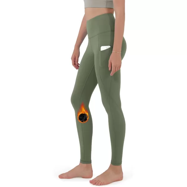 ODODOS ODTHERMAL Womens Fleece Lined Yoga Pants with Pockets  25quot  28quot High Waisted Warm Workout LeggingsDark Olive