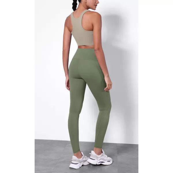 ODODOS ODTHERMAL Womens Fleece Lined Yoga Pants with Pockets  25quot  28quot High Waisted Warm Workout LeggingsDark Olive