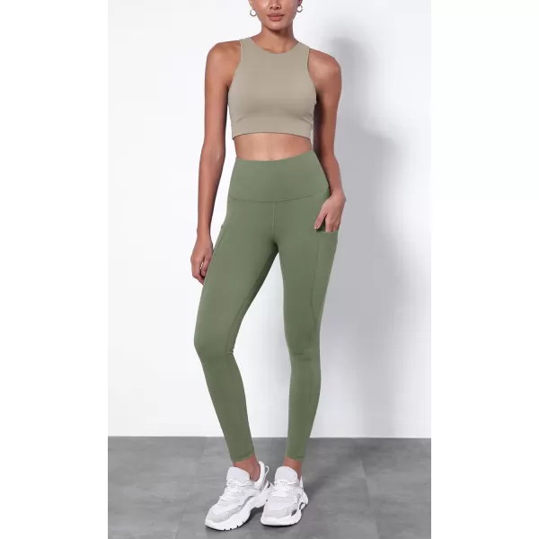 ODODOS ODTHERMAL Womens Fleece Lined Yoga Pants with Pockets  25quot  28quot High Waisted Warm Workout LeggingsDark Olive