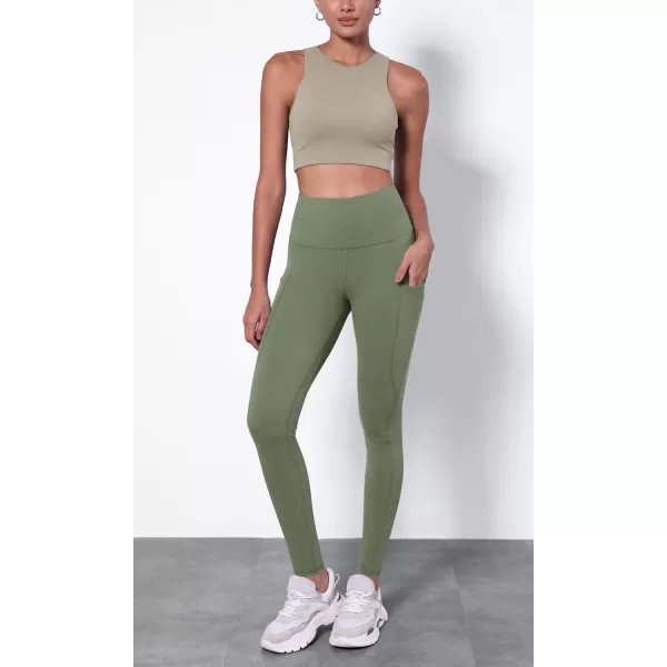 ODODOS ODTHERMAL Womens Fleece Lined Yoga Pants with Pockets  25quot  28quot High Waisted Warm Workout LeggingsDark Olive