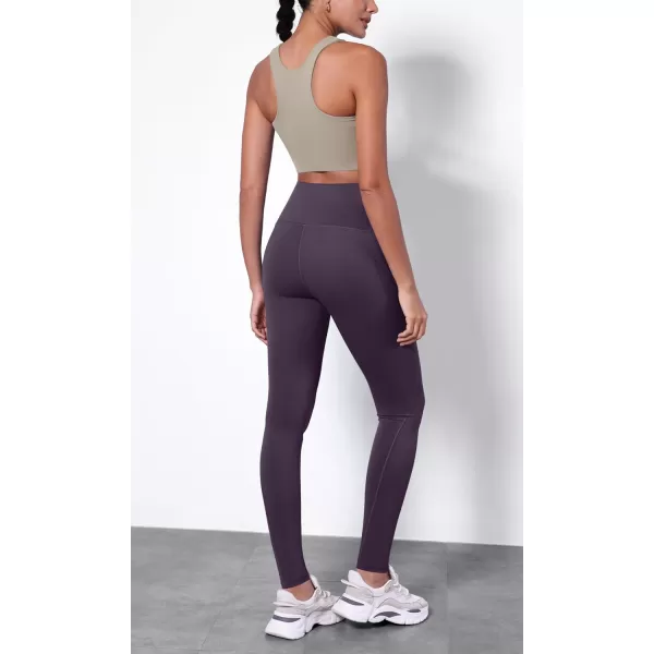 ODODOS ODTHERMAL Womens Fleece Lined Yoga Pants with Pockets  25quot  28quot High Waisted Warm Workout LeggingsDark Purple