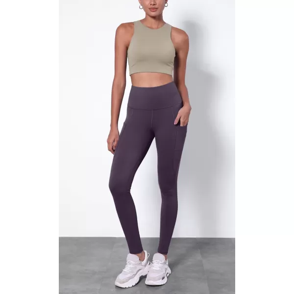 ODODOS ODTHERMAL Womens Fleece Lined Yoga Pants with Pockets  25quot  28quot High Waisted Warm Workout LeggingsDark Purple