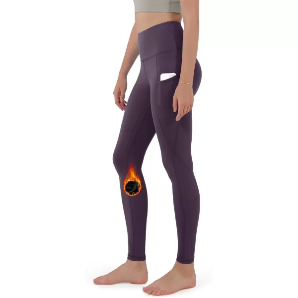 ODODOS ODTHERMAL Womens Fleece Lined Yoga Pants with Pockets  25quot  28quot High Waisted Warm Workout LeggingsDark Purple