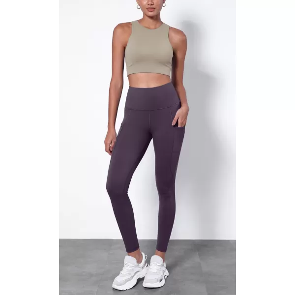 ODODOS ODTHERMAL Womens Fleece Lined Yoga Pants with Pockets  25quot  28quot High Waisted Warm Workout LeggingsDark Purple