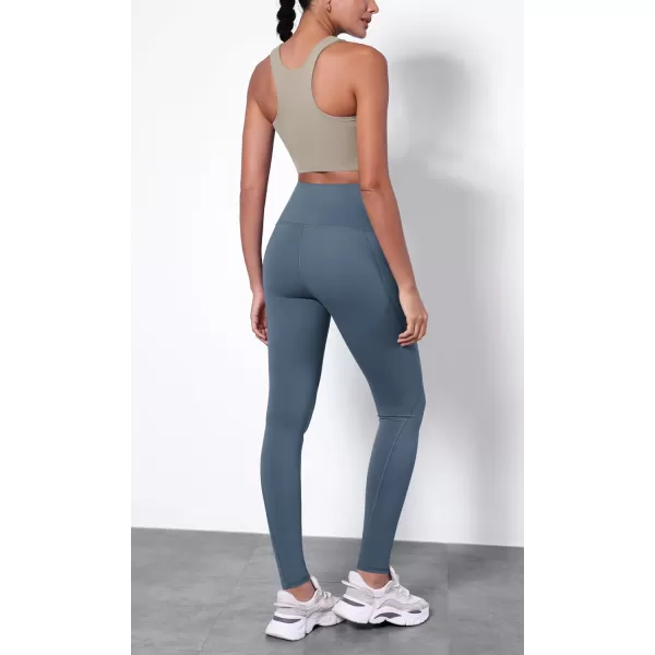ODODOS ODTHERMAL Womens Fleece Lined Yoga Pants with Pockets  25quot  28quot High Waisted Warm Workout LeggingsInk Blue