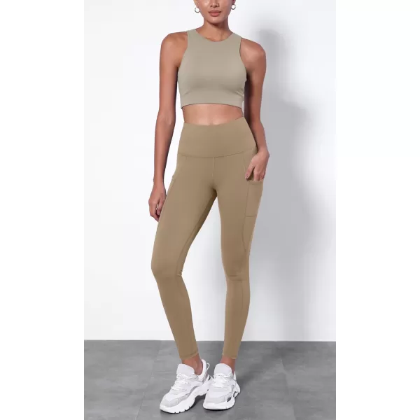 ODODOS ODTHERMAL Womens Fleece Lined Yoga Pants with Pockets  25quot  28quot High Waisted Warm Workout LeggingsLight Brown