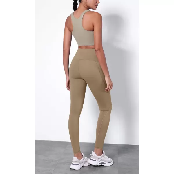 ODODOS ODTHERMAL Womens Fleece Lined Yoga Pants with Pockets  25quot  28quot High Waisted Warm Workout LeggingsLight Brown