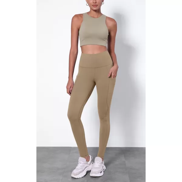 ODODOS ODTHERMAL Womens Fleece Lined Yoga Pants with Pockets  25quot  28quot High Waisted Warm Workout LeggingsLight Brown