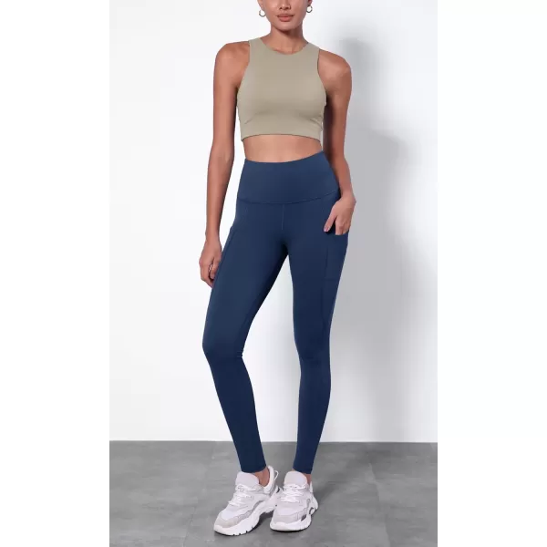 ODODOS ODTHERMAL Womens Fleece Lined Yoga Pants with Pockets  25quot  28quot High Waisted Warm Workout LeggingsNavy